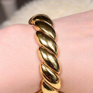 Chunky Gold Tone Twisted Rope Bangle Bracelet Hinged Statement Boutique Quality
